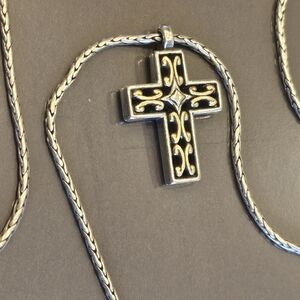 Silvertone  and Goldtone  Cross Pendant Necklace